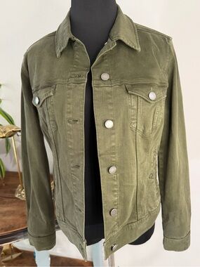Liverpool Los Angeles Temma Denim Jacket in Olive Night Green Color Size Small